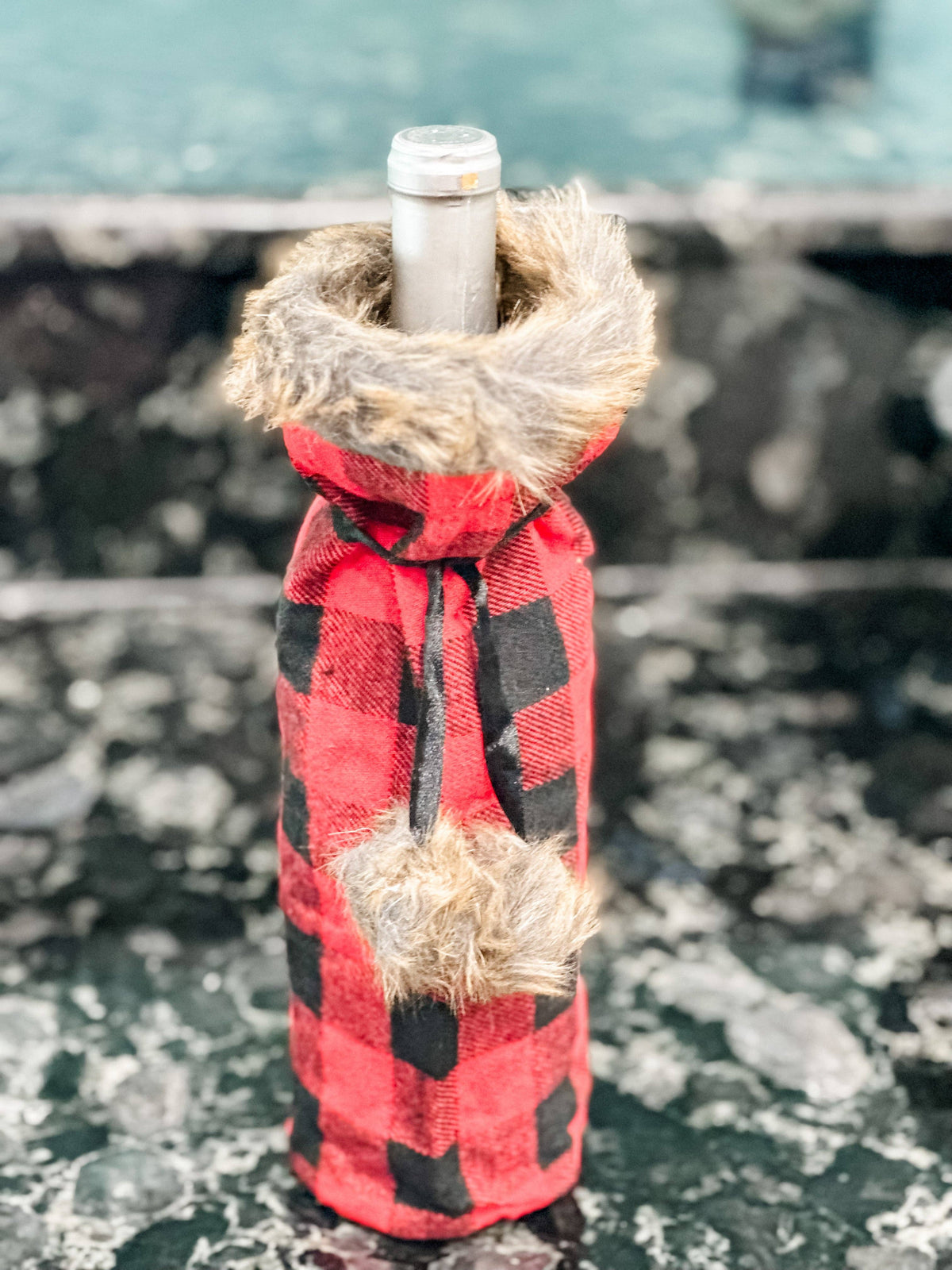 Buffalo Plaid Red Christmas Wine Bottle Cover