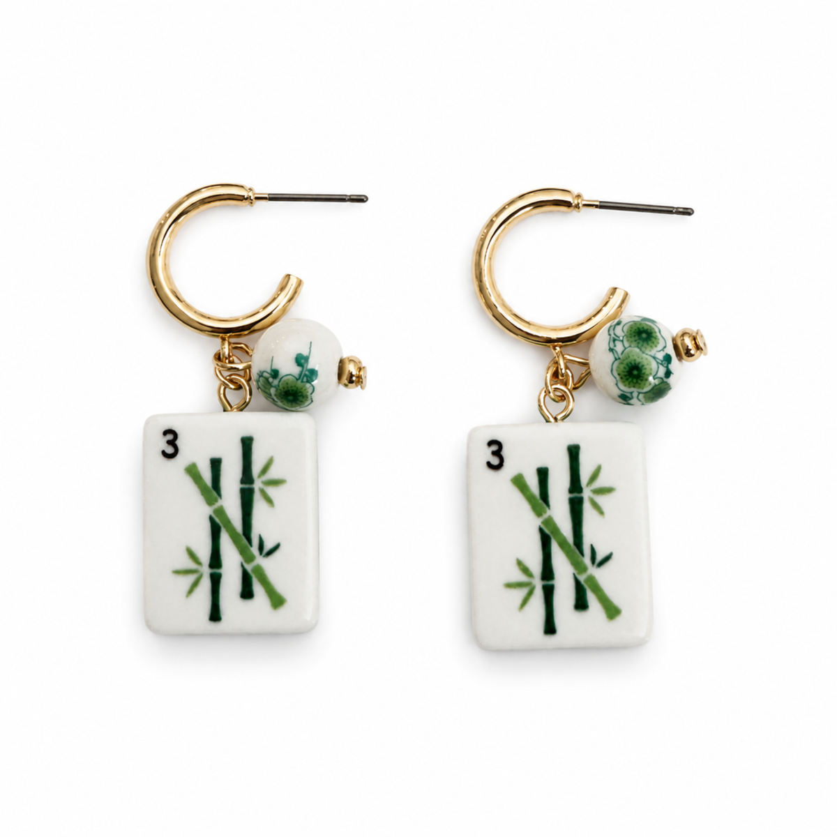 Mahjong Tile Charm Hoop Earrings