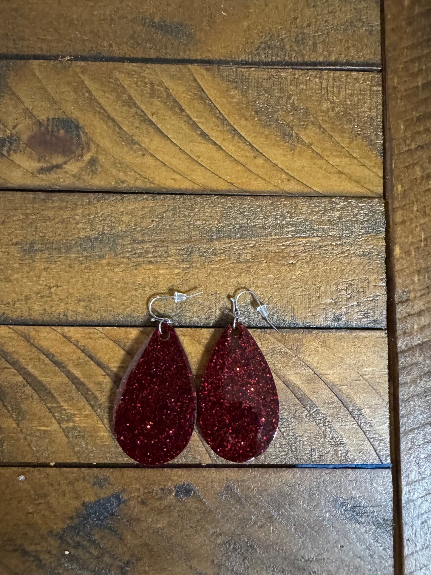 Red Acrylic Glitter Teardrop Earrings