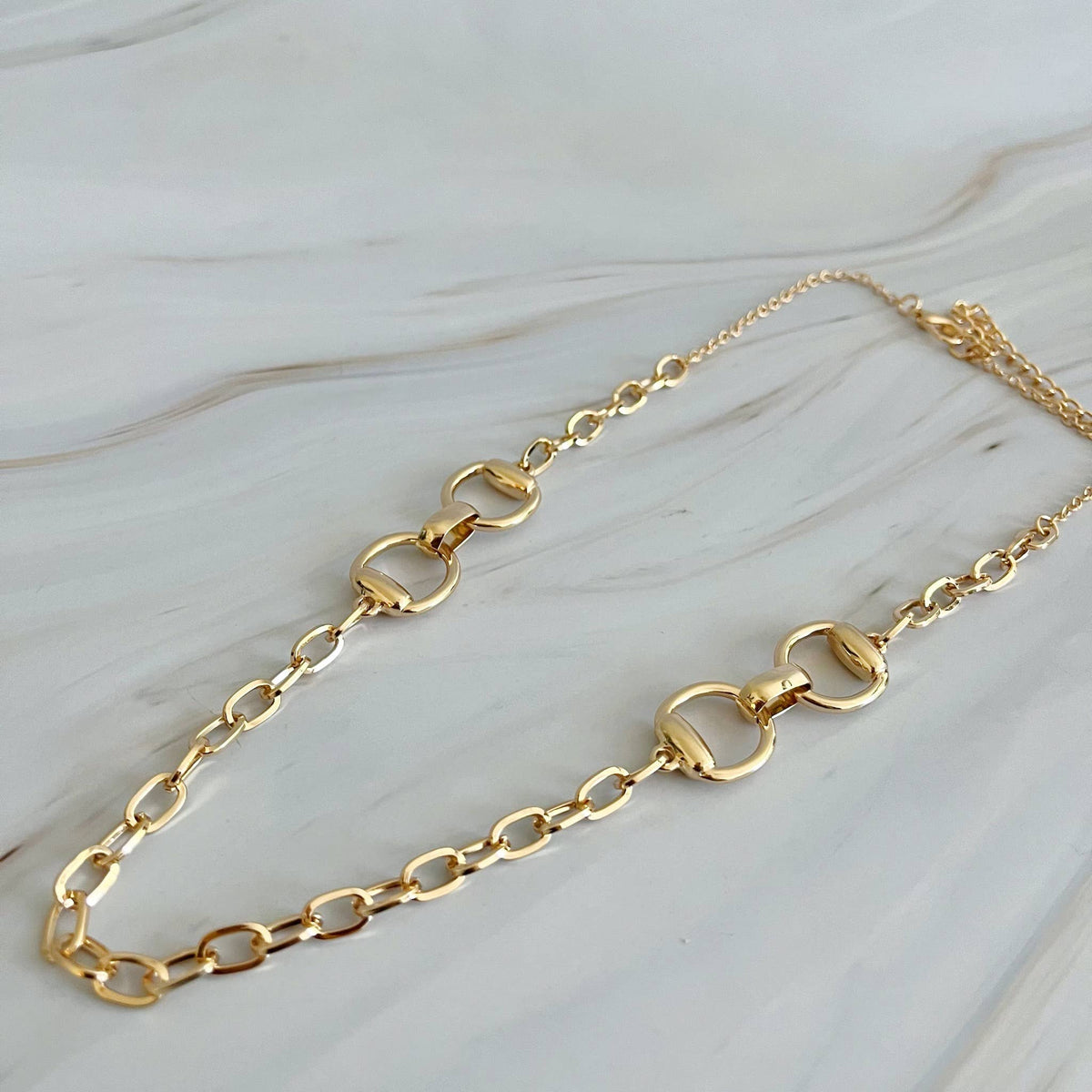 Gold Double Equestrian Bit Chain Necklace