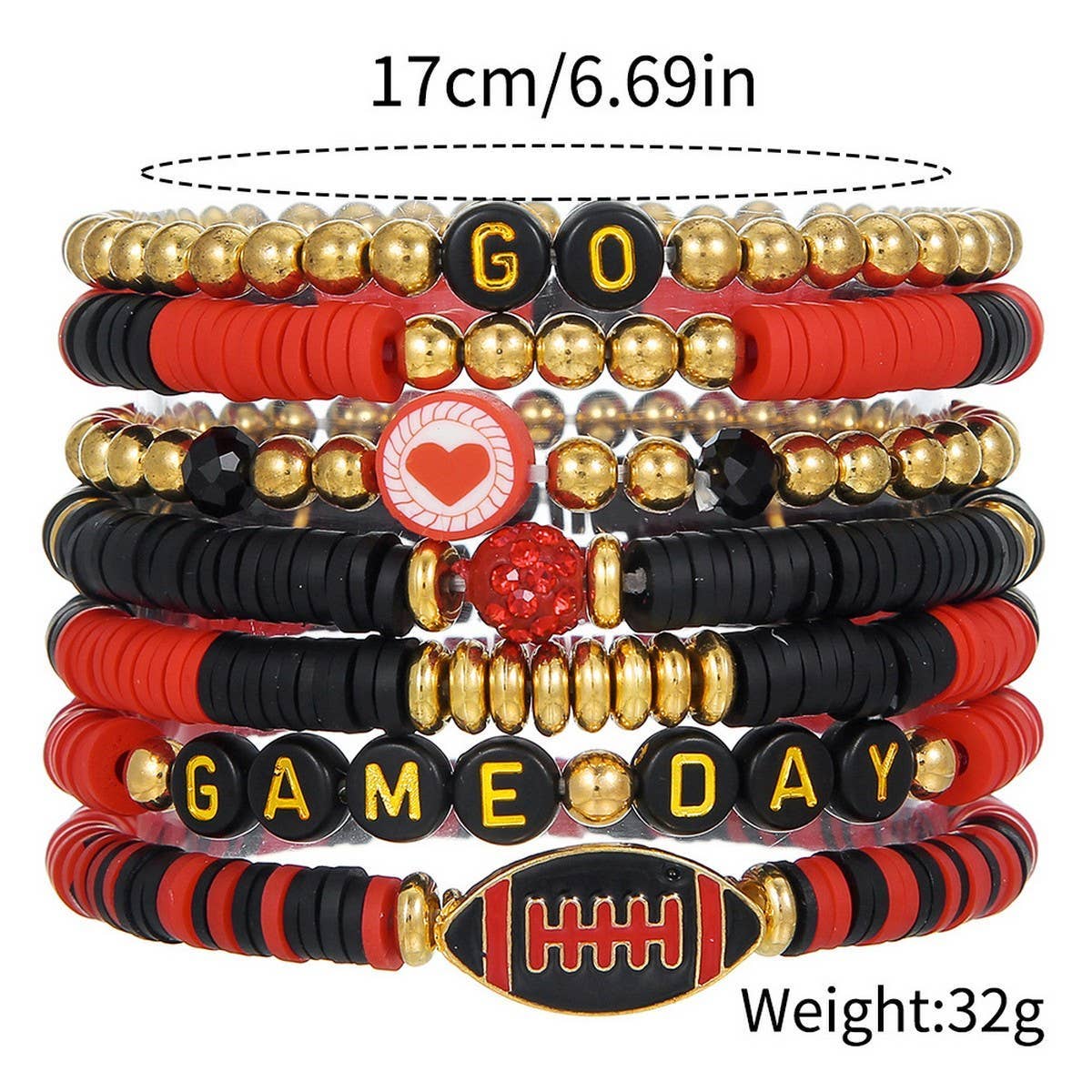 Football 6 Piece Stack Bracelets
