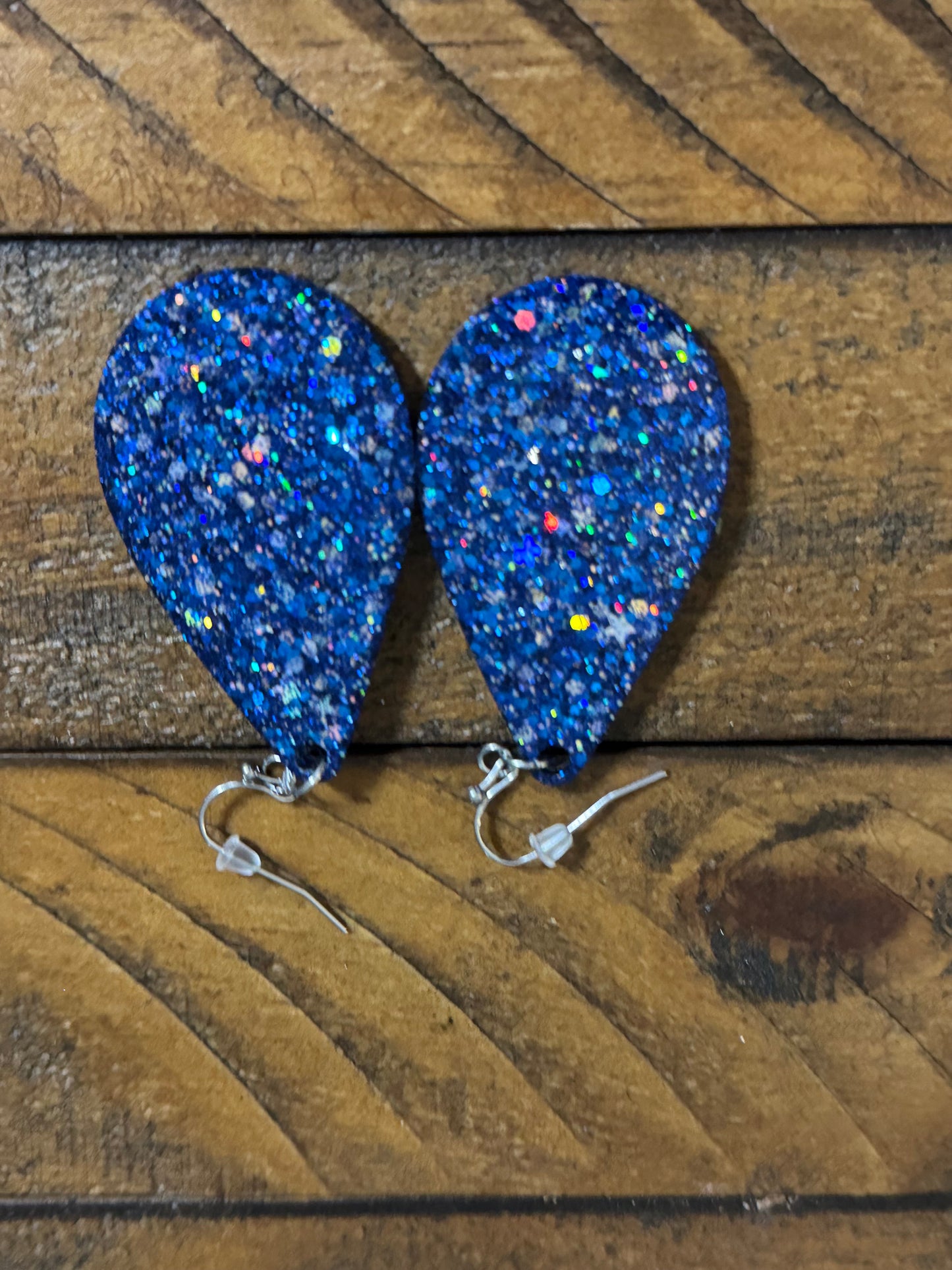 Blue Acrylic Glitter Teardrop Earrings