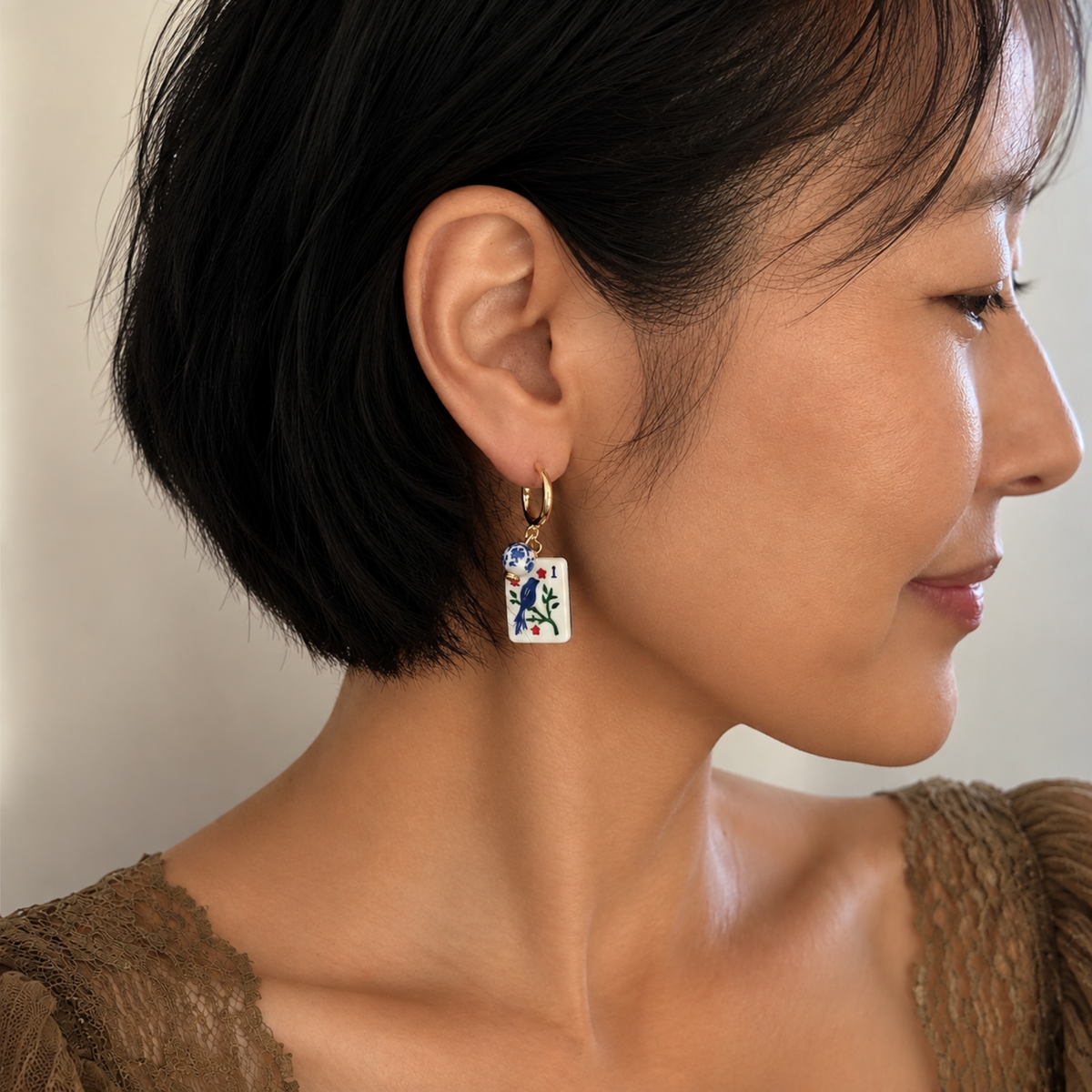Mahjong Tile Charm Hoop Earrings