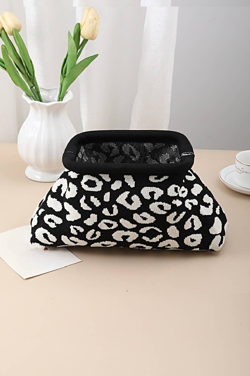 Black Leopard Clasp Clutch Makeup Bag