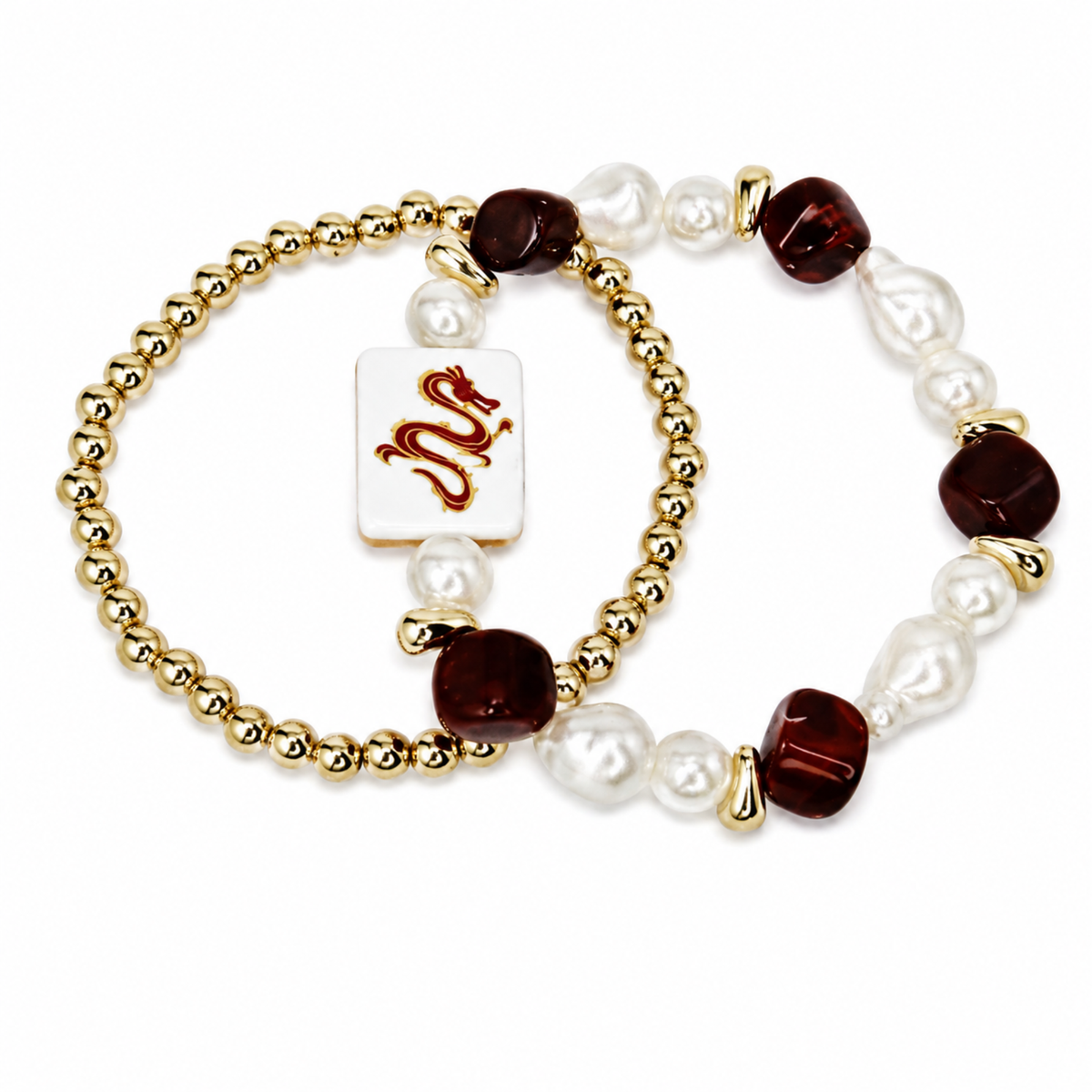 Mahjong Tile Beaded Bracelet 2-Piece Set