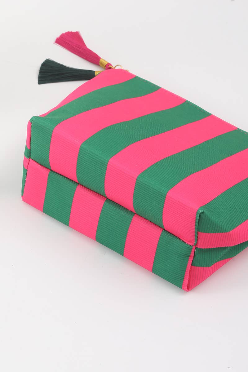 Striped Cosmetic Makeup Clutch