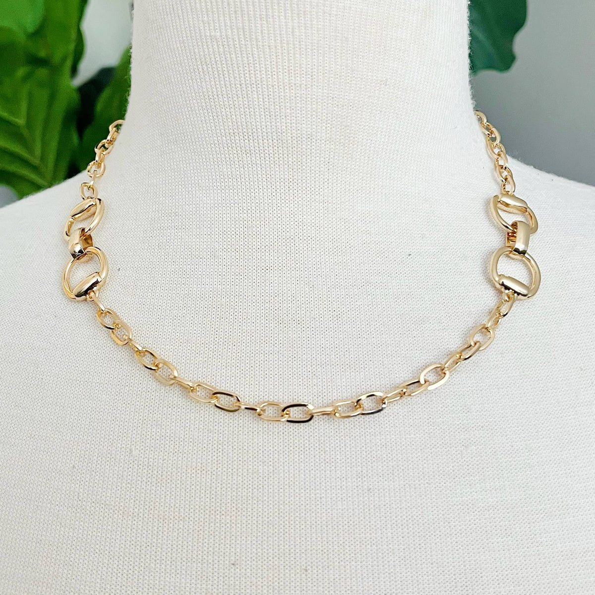 Gold Double Equestrian Bit Chain Necklace