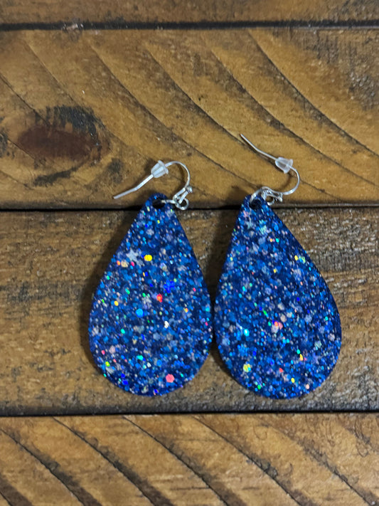 Blue Acrylic Glitter Teardrop Earrings