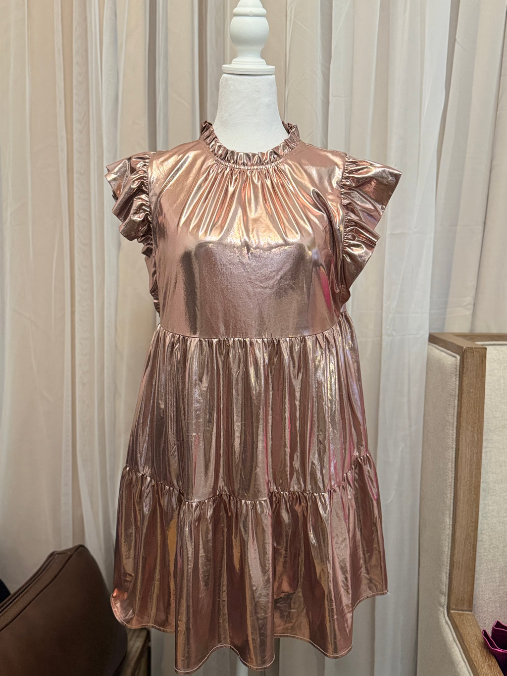 Jodifl Rose Gold Metallic Baby Doll Dress