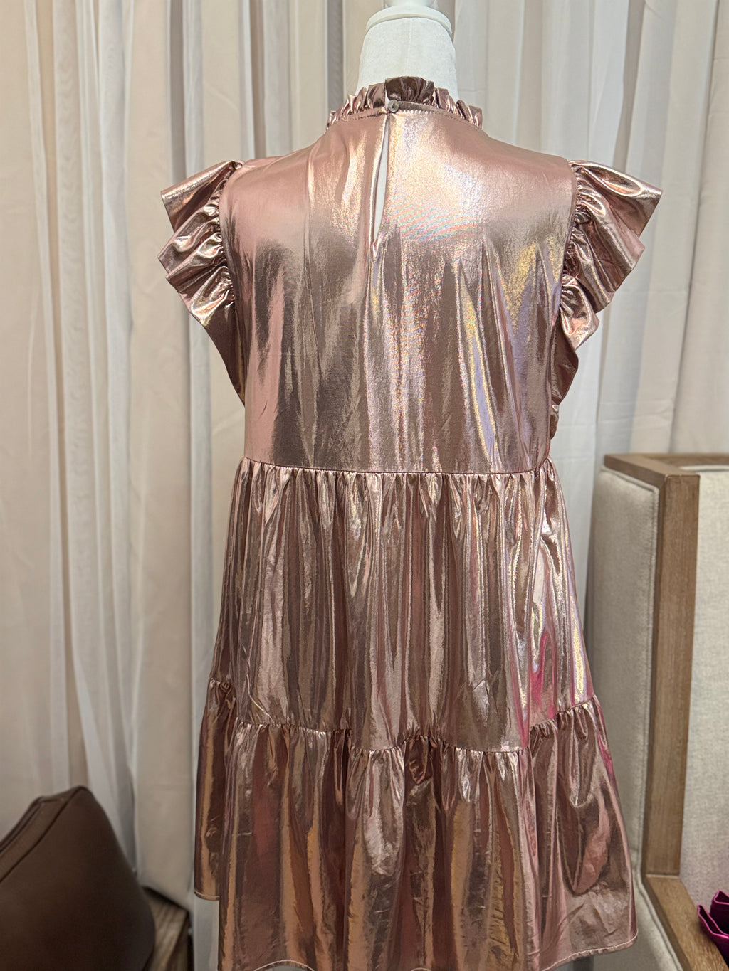 Jodifl Rose Gold Metallic Baby Doll Dress