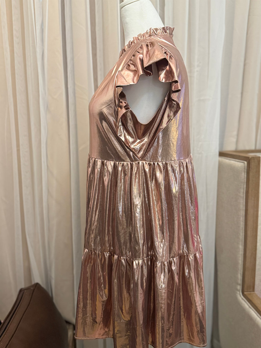 Jodifl Rose Gold Metallic Baby Doll Dress