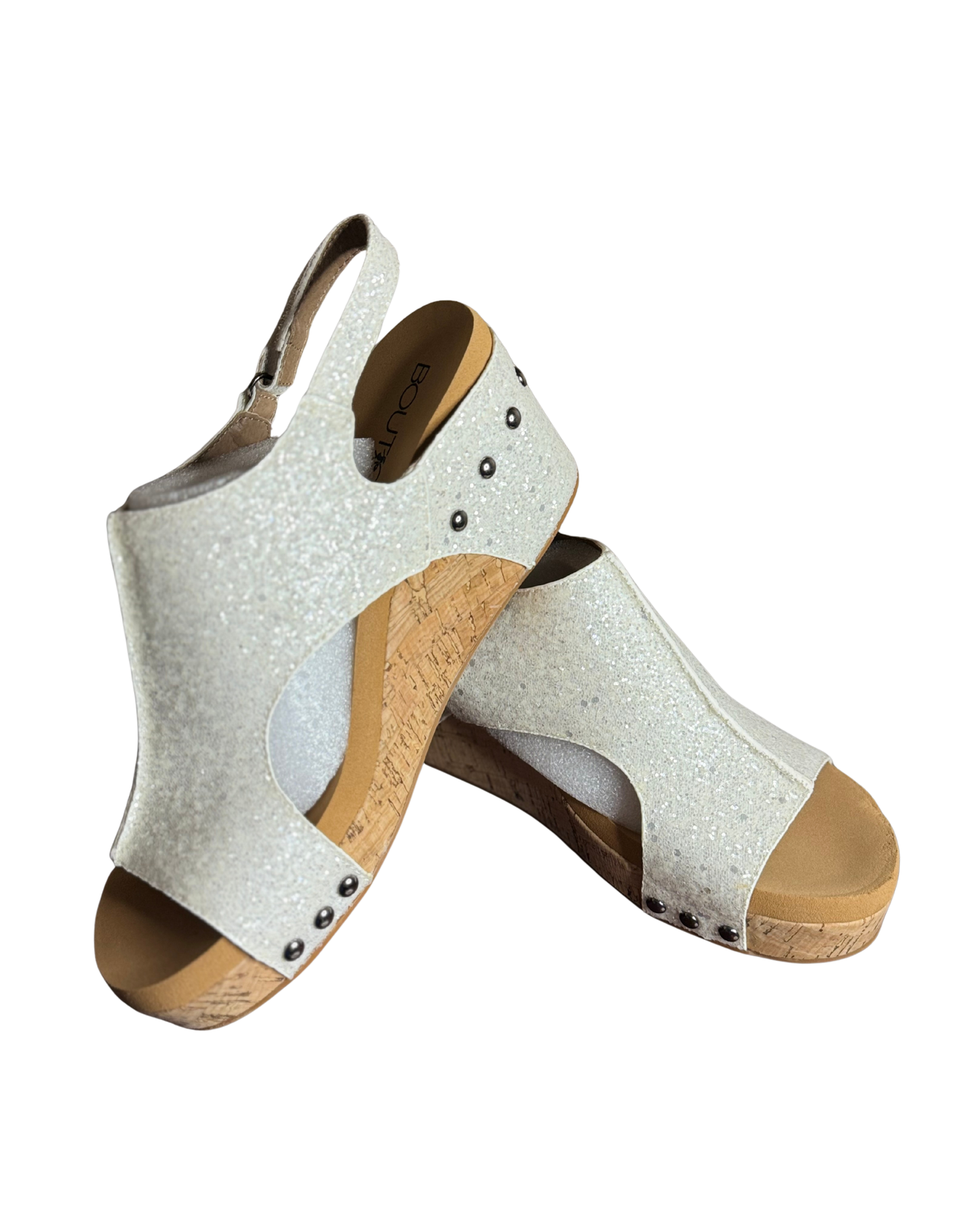 Carley White Glitter Wedges by Corkys