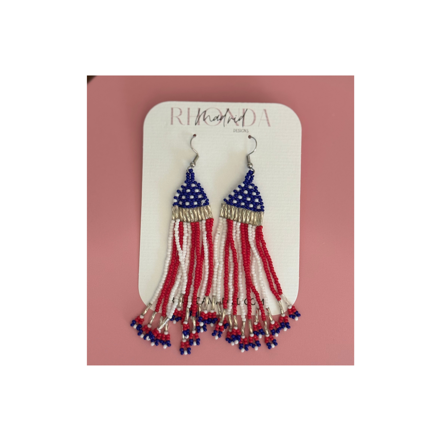 Patriotic Beaded Fringe Earrings