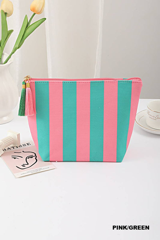 Striped Cosmetic Makeup Clutch