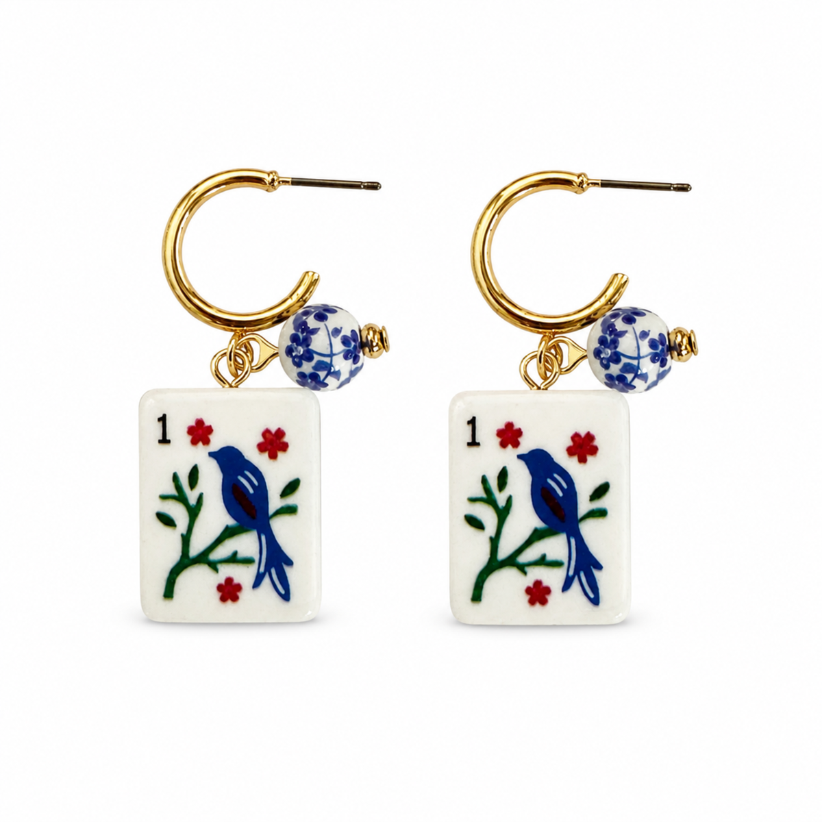 Mahjong Tile Charm Hoop Earrings
