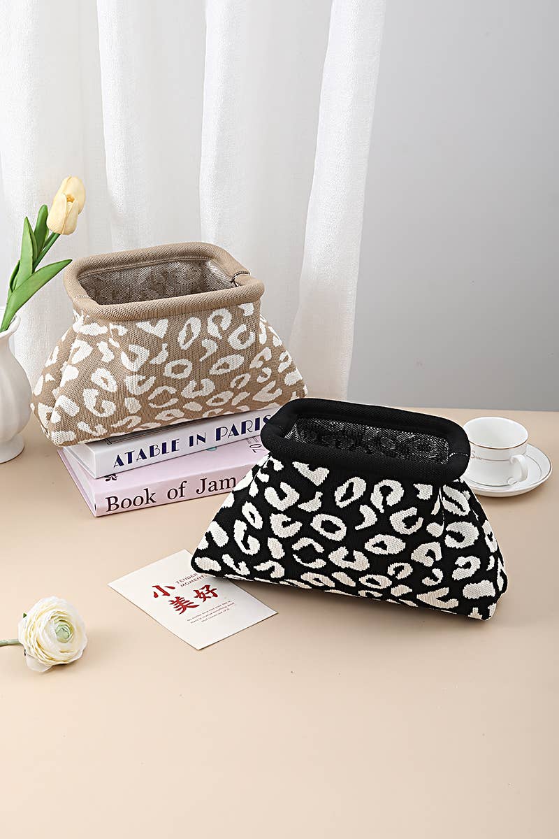 Black Leopard Clasp Clutch Makeup Bag