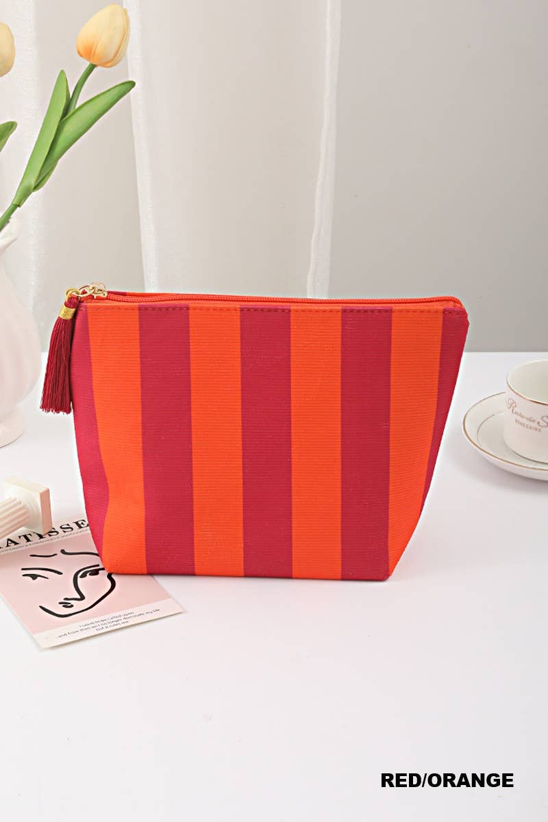 Striped Cosmetic Makeup Clutch