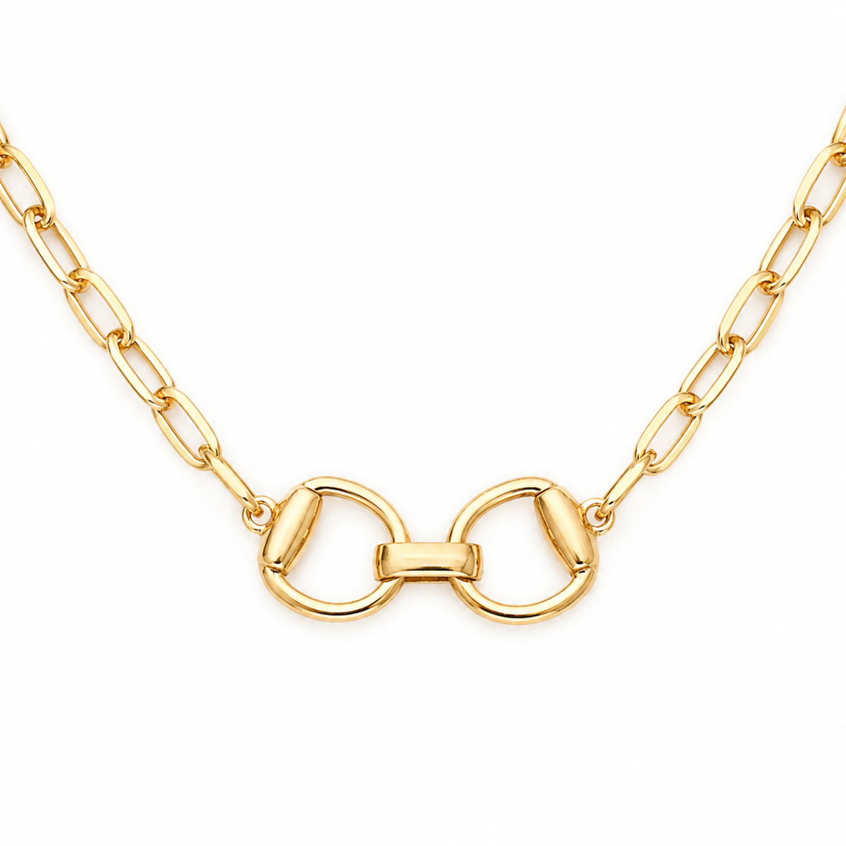 Gold Equestrian Bit Pendant Chain Necklace