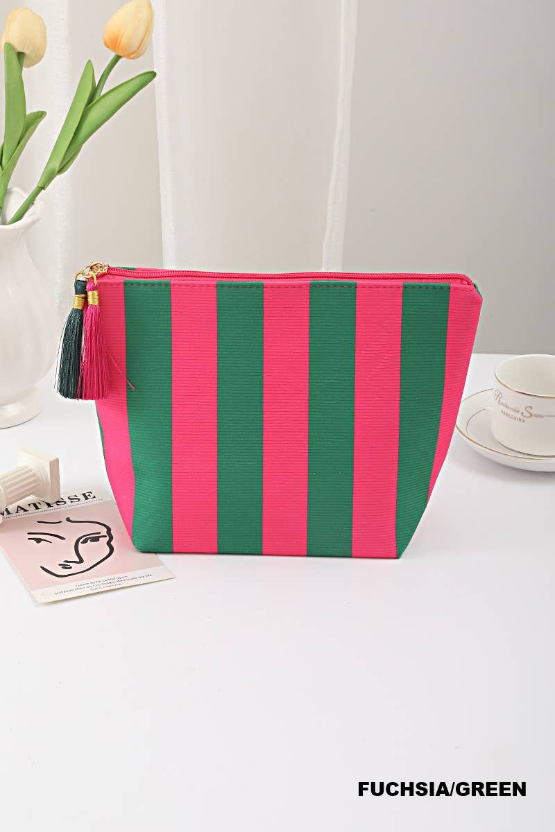 Striped Cosmetic Makeup Clutch